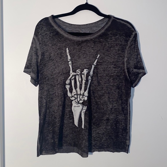 Zoe & Liv Gray Skeleton Rocker Hand Graphic Tee - Picture 3 of 6